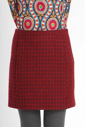AW10/11 WOOL CHECK PARALLEL SKIRT-MAROON